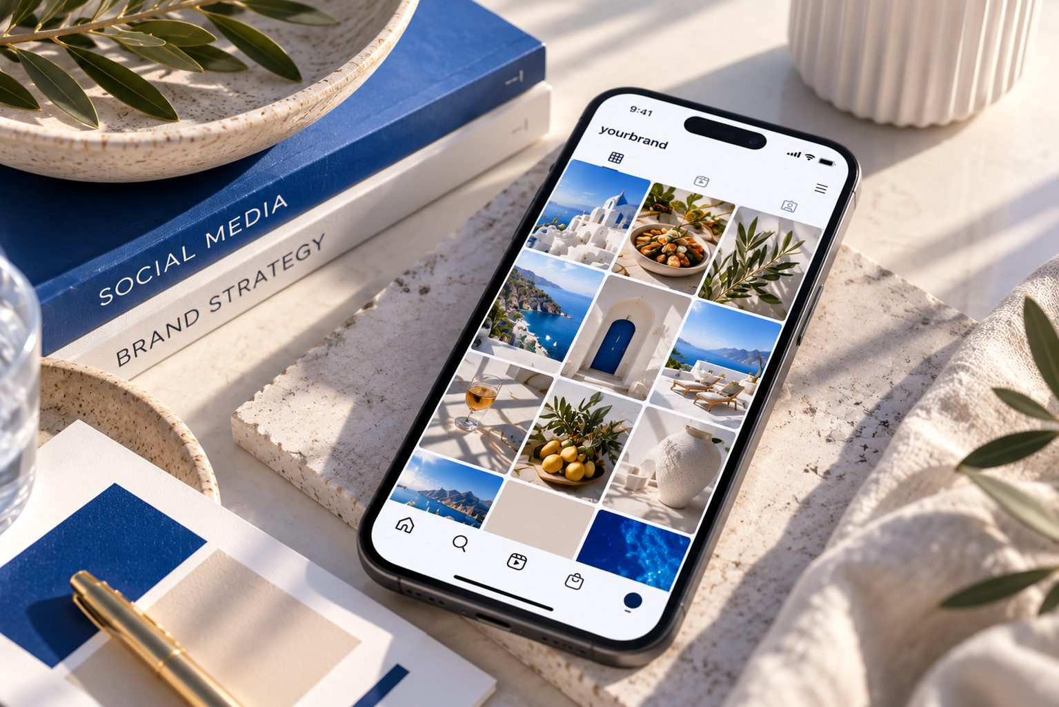 A smartphone showing a consistent, on-brand Instagram feed